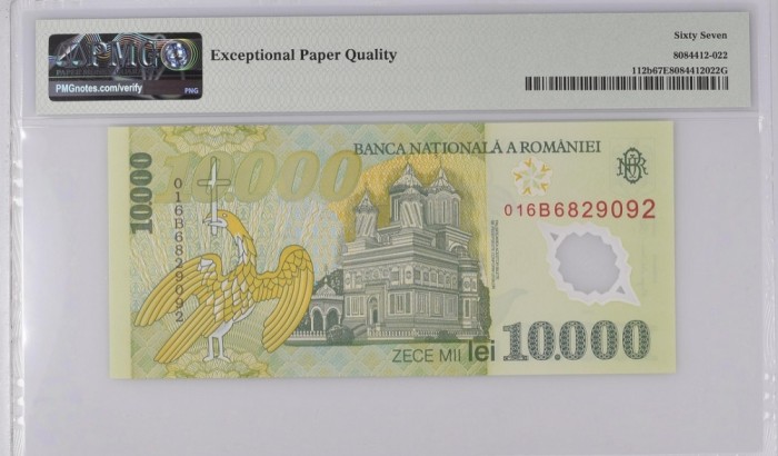 10000 lei 2001 Isarescu PMG67 UNC bancnota gradata