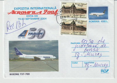 Romania 2004 , Expozitia Aeromfila , Plic Circulat - Boeing 737-700 foto
