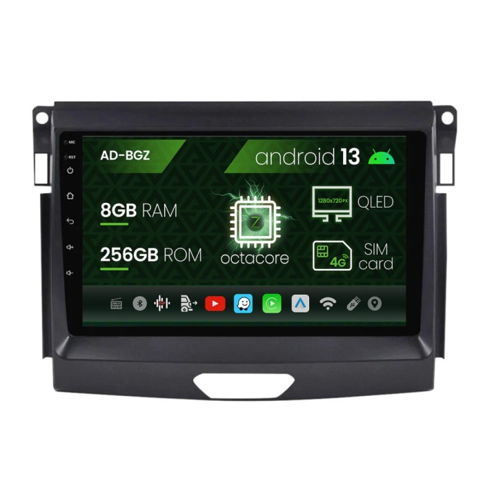 Navigatie Ford Ranger (2015-2020), Android 13, Z-Octacore 8GB RAM + 256GB ROM, 9 Inch - AD-BGZ9008+AD-BGRKIT120