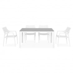 Set mobilier gradina/terasa Encore/Golf, 5 piese, 150x90x74 cm/62x56x84.5 cm, aluminiu, alb/gri