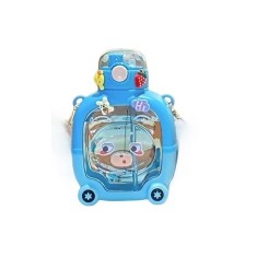 Recipient pentru copii eMazing - model Ursule?, 1L, gradat, rezistent la caderi, cu pai, stickere ?i curea reglabila, albastru, dimensiuni 20 x 13 cm foto