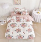 Cumpara ieftin Lenjerie Pat Bumbac, 4 Piese, Cu Elastic, 140x200 cm, Alb/Roz. Set Pat Single