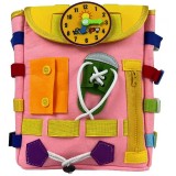 Ghiozdan montessori, flippy, pentru copii 2-6 ani, fidget pop, cu catarame si fermoare, jucarii senzoriale, activitate de invatare prin joc, roz, 0.25