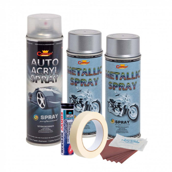 Kit complet reparatie si vopsire jante culoare Argintiu Metalizat, V2