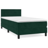 Cumpara ieftin Pat box spring cu saltea, verde inchis, 90x190 cm, catifea