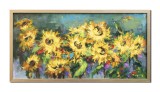 Cumpara ieftin Tablou pictat manual inramat living, dormitor, hol, Floarea soarelui, 80x40cm ulei panza in cutit efect 3D, Geo Ungureanu