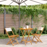 VidaXL Set mobilier bistro, 3 piese, textil alb crem/lemn masiv