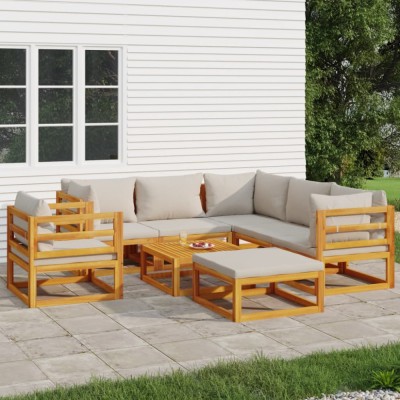 Gossi set mobilier gradina cu perne gri deschis, 8 piese, lemn masiv foto