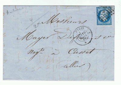 France 1860 Cover + Content PARIS C * C LOSANGE C to CUSSET D.701 foto