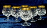 6 pahare din cristal pentru servit coniac, decorate cu aur coloidal, Secol 20