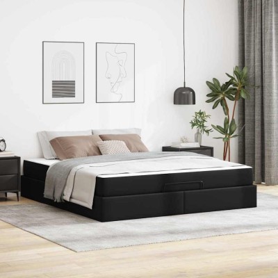 Cadru de pat cu saltea Negru 180 x 200 cm Piele artificială foto