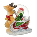 Glob Lichid Crăciun, Model Sanie Cu Cerb și Moș Crăciun, Multicolor, 11cm, Oem