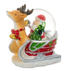 Glob Lichid Crăciun, Model Sanie Cu Cerb și Moș Crăciun, Multicolor, 11cm