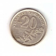 Moneda Grecia 20 drahme/drachmes 1992, stare foarte buna, curata