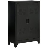 HOMCOM Dulap de Depozitare metalic Garderobă Cufăr de dosare Dulap de Birou pe picior Stil Industrial - 2 rafturi - Negru | Aosom Romania