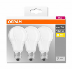 3 Becuri LED Osram Base Classic A, E27, 10W (75W), 1055 lm, lumina calda (2700K) foto