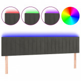 Tăblie de pat cu LED, gri &icirc;nchis, 180x5x78/88 cm, catifea