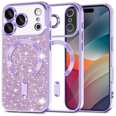 Husa MagSafe pentru Apple iPhone 17 Pro, Techsuit, Luxury Glitter, Mov Deschis foto