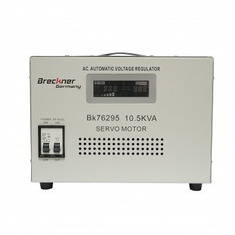 Stabilizator automat de tensiune 10000VA cu servomotor monofazat, 2 prize schuko 230V, afisaj LCD Breckner Germany