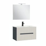 Cumpara ieftin Trent Mobilier de baie 80 cm lavoar ceramic (2 sertare) cu oglindă 60x80 cm antracit gri-alb