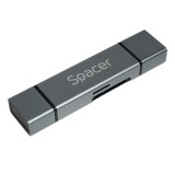 CARD READER extern SPACER, 4 in 1, interfata USB 2.0, USB Type C, citeste/scrie: SD, micro SD; extraconectori mama USB si Type-C, aluminiu, &quot;SPCR-TYPE