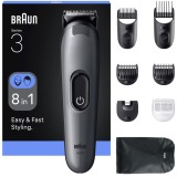 Aparat de tuns multifunctional Braun All-in-One Seria 3 AIO3540, 8-in-1, Lama ultra ascutita, 6 Piepteni, 1 Perie de curatare, 1 Saculet, 14 Setari de