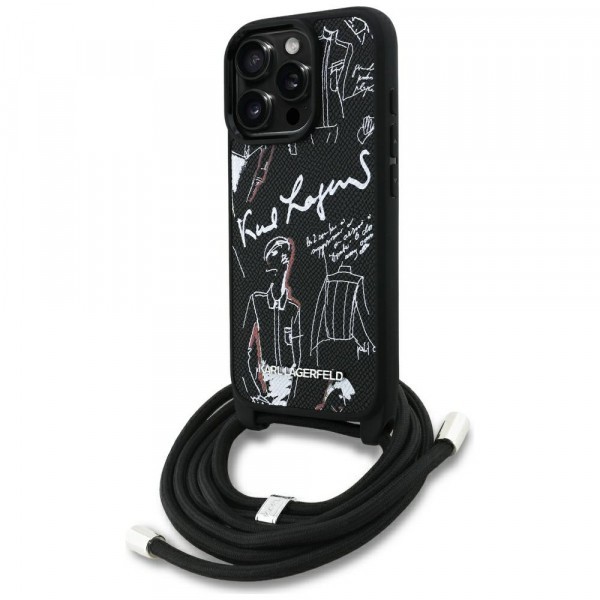 Husa MagSafe pentru Apple iPhone 16 Pro Max, Karl Lagerfeld, Saffiano Crossbody, Neagra