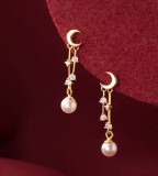 Cercei Argint 925 Model Luna Si Perla placati cu aur ARG198C, Argintboutique