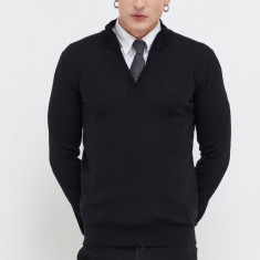 HUGO pulover de lana barbati, culoarea negru, light, cu turtleneck