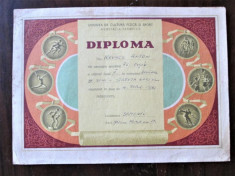 Diploma veche, Perioada Comunista. Romania 1962. A.S. Flamura Rosie - Schi foto