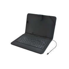 Husa Tableta 10 Inch Cu Tastatura Micro Usb, Neagra, Tip Mapa foto