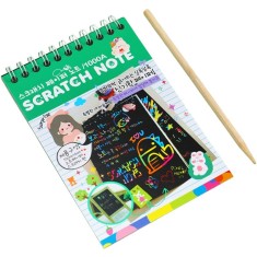 Caiet cu fise razuibile Cyrax, DIY Magic Scratch, 12 File, Curcubeu, Creion din Lemn, Cartonase negre, 14.2 x 9.8 cm, Verde foto