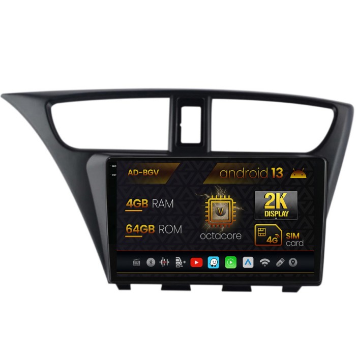 Navigatie Honda Civic Hatchback (2012-2015), Android 13, V-Octacore 4GB RAM + 64GB ROM, 9.5 Inch - AD-BGV9004+AD-BGRKIT019