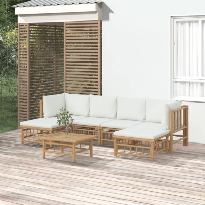 Gossi set mobilier de gradina cu perne alb crem, 7 piese, bambus foto