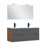 Trent Mobilier de baie 120 cm Lavetă ceramică cu oglindă 60x120 cm stejar sunset-antracit gri