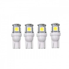 Set 4x Bec LED Auto T10 W5W 12V cu Lumina Alb Rece 6000K