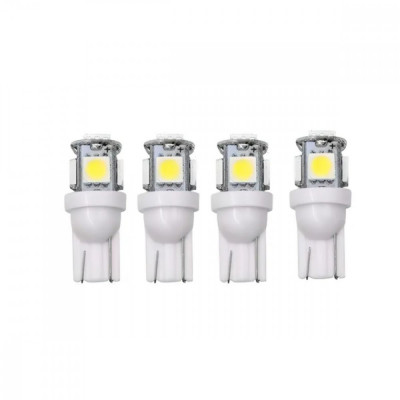 Set 4x Bec LED Auto T10 W5W 12V cu Lumina Alb Rece 6000K foto