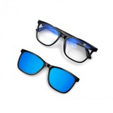 Cumpara ieftin Ochelari de soare smart iSEN GS05, Lentile transparente + lentile albastre polarizate, Unisex, Rama magnetica, Microfon si difuzor incorporat, Muzica