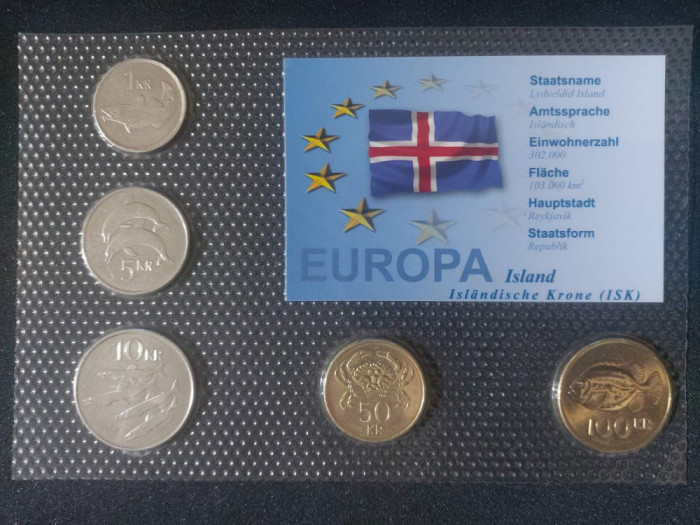 Seria completata monede - Islanda 1999 - 2008 , 5 monede