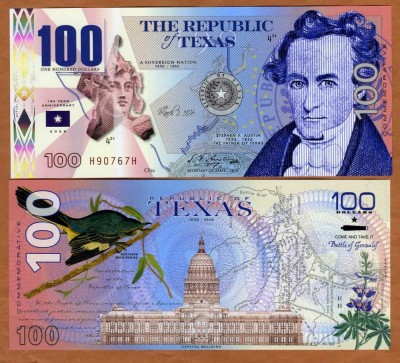 !!! FANTASY NOTE = REPUBLICA TEXAS - 100 DOLARI - 2024 - UNC / POLIMER foto