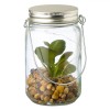 Felinar Decorativ Borcan Sticla cu LED si Pietre, 13.5cm, Diametru 8cm, Interior/Exterior, Rustic Elegant