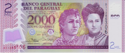 Bancnota Paraguay 2.000 Guaranies 2017 - P228 UNC ( polimer - vezi descriere ) foto