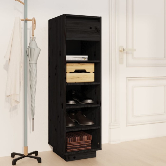 Gossi pantofar, negru, 34x30x105 cm, lemn masiv de pin