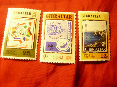 Serie Gibraltar 1977 Expozitia Filatelica Amphilex &amp;#039;77 , 3 valori foto