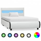 Cadru de pat cu LED-uri, alb, 100 x 200 cm, piele ecologică, Cires, Dublu, Cu polite semirotunde, vidaXL