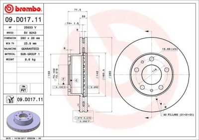 BREMBO 09.D017.11 PRIME LINE - UV Coated Disc frana foto
