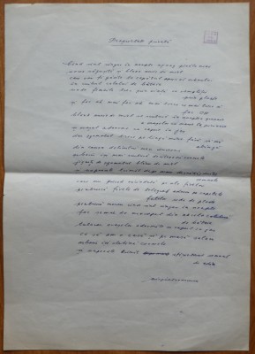 Pagina manuscris de Virgil Teodorescu, poezia Craniu verde, avangarda foto