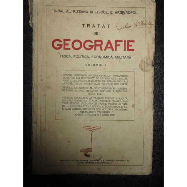 TRATAT DE GEOGRAFIE FIZICA, POLITICA, ECONOMICA, MILITARA vol.1