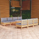 Set mobilier gradina Gossi, 8 piese, lemn pin, perne gri, canapea, taburet/masa, exterior