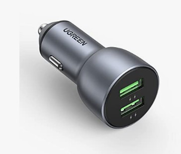 INCARCATOR auto Ugreen, &quot;CD213&quot; 2 x USB Output 5V/3A QC3.0, total output 36W, pt. bricheta auto, gri &quot;10144&quot; (timbru verde 0.8 lei) - 6957303811441